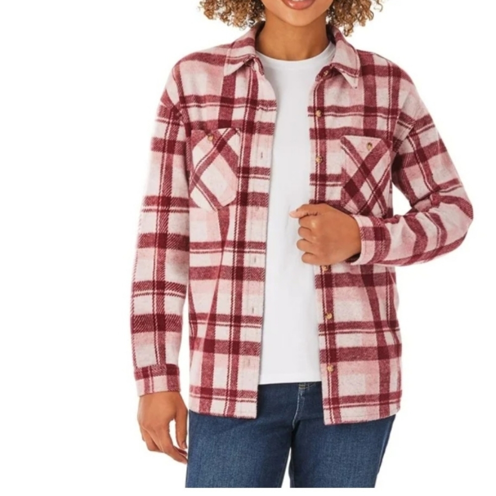 Nwt Members Mark Plaid Pink/berry Women's Flannel Shirt/shacket